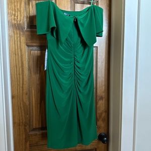 XSCAPE Green Ruched Sheath Dress Off Shoulder 10P